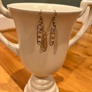 Anthropologie gold earrings with pink beads